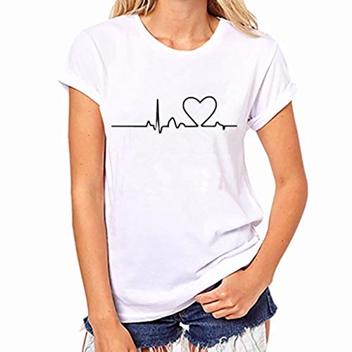 riou Camisetas de Mujer Manga Corta con Estampado De Corazones Tops Cuello Redondo Basica Casuales Camisa Blusa Suelta Fiesta T-Shirt Original tee Moda Mujer De Camisetas Verano