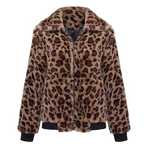 riou Chaqueta Mujer Invierno Tallas Grandes Moda Chaqueta de Leopardo Manga Larga con Cremallera Bolsillo Tops Abrigo Jersey Mujer Suéter Abrigo Cálido