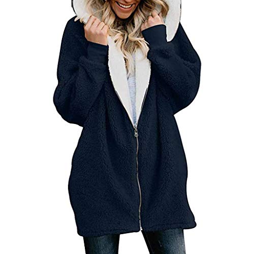 riou Mujer Sudadera Tallas Grandes Chaqueta con Capucha Caliente y Esponjoso Tops Bolsillo Casual Cremallera Felpa Suéter Manga Larga Ropa de Abrigo Mujer