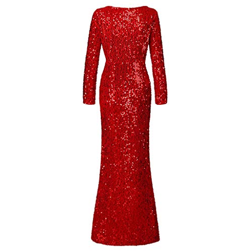 riou Vestido De Fiesta De Noche para Las Mujeres Lentejuelas Brillantes Vestido de Cola de Pez de Fiesta de Manga Larga con Cuello en V Vestidos de Cóctel