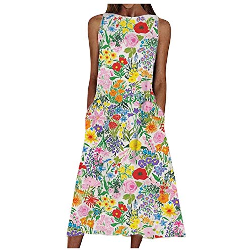riou Vestido de Verano para Mujer, Estilo Bohemio Casual Sin Mangas, Vestido de TúNica,Vestido De CóCtel, Vestido De Fiesta, Vestido De Playa