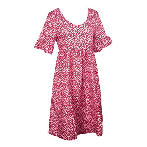 riou Vestidos Mujer Verano 2020 Cortos Suelto de Gasa con Cuello Redondo y Manga Corta con Volantes Vestido Bohemio Casual Mini Vestido Playa Vacaciones