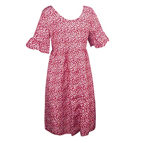 riou Vestidos Mujer Verano 2020 Cortos Suelto de Gasa con Cuello Redondo y Manga Corta con Volantes Vestido Bohemio Casual Mini Vestido Playa Vacaciones