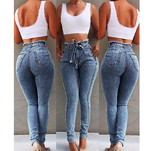RISTHY Jeans Skinny Push-Up Mujer Vaqueros Pantalones Elásticos Jeans Denim Largo Mujer Cintura Alta con Cordón Lazo Vaquero Tejano para Mujer Elástico Relaxed-Fit