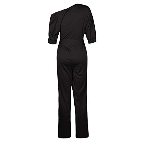 RISTHY Mono Fiesta Mujer Elegante Un Hombro Manga Corta Talla Grande Mono de Pierna Ajustado Largo Monos Fiesta Recta con Traje de Clubwear con Cinturón