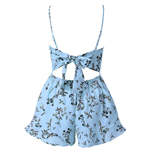 RISTHY Monos Mujer Verano Panel De Encaje De Ganchillo para Mujer Estamapdo Floral Señoras Pantalones Cortos de Verano Mono Bohemia Tirantes Profundo V Vestidos