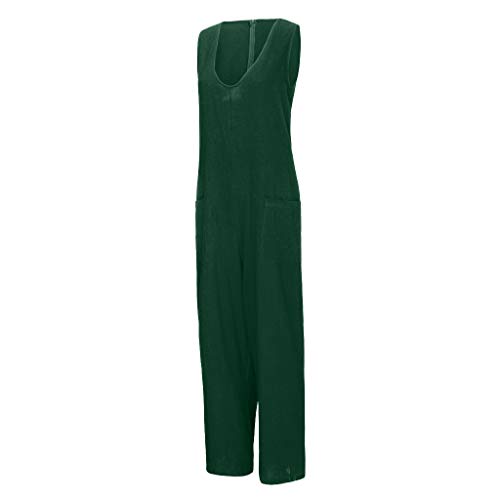 RISTHY Monos Mujer Verano Tallas Grandes Cuello V Sin Mangas Sin Espalda Bolsillos Laterales Baggy Monos Largos Peto de Lino Color Sólido Trajes Piernas Anchas Pantalones Anchos Mujeres