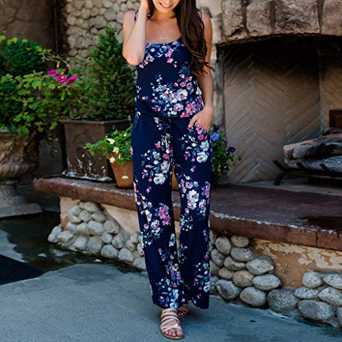 RISTHY Monos Verano Mujer Monos Fiesta Elegante Bohemio Jumpsuit Sueltos Pantalones Anchos de Piernas Anchas Tirantes Sin Mangas Monos de Vestir Estampado Floral Playa Vacaciones