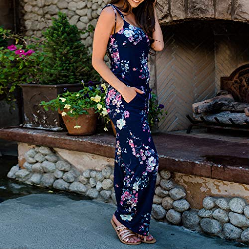 RISTHY Monos Verano Mujer Monos Fiesta Elegante Bohemio Jumpsuit Sueltos Pantalones Anchos de Piernas Anchas Tirantes Sin Mangas Monos de Vestir Estampado Floral Playa Vacaciones