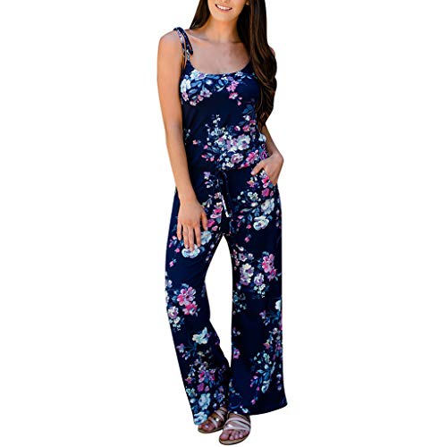 RISTHY Monos Verano Mujer Monos Fiesta Elegante Bohemio Jumpsuit Sueltos Pantalones Anchos de Piernas Anchas Tirantes Sin Mangas Monos de Vestir Estampado Floral Playa Vacaciones