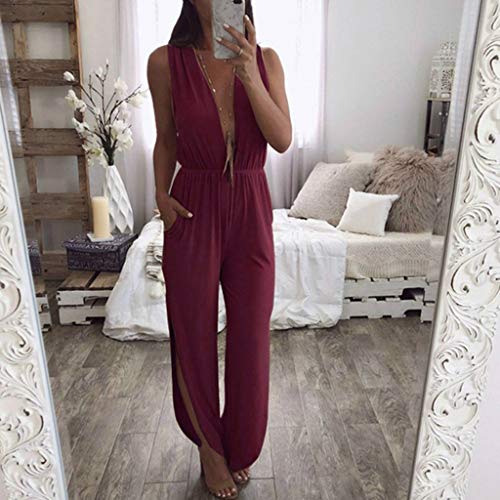 RISTHY Monos Verano Mujer para Boda Elegante Profundo V Sexy Trajes de Fiesta Hombros Descubiertos Pantalones Ajustado Largo Mamelucos Ropa Vestir Clubwear con Aberturas Laterales