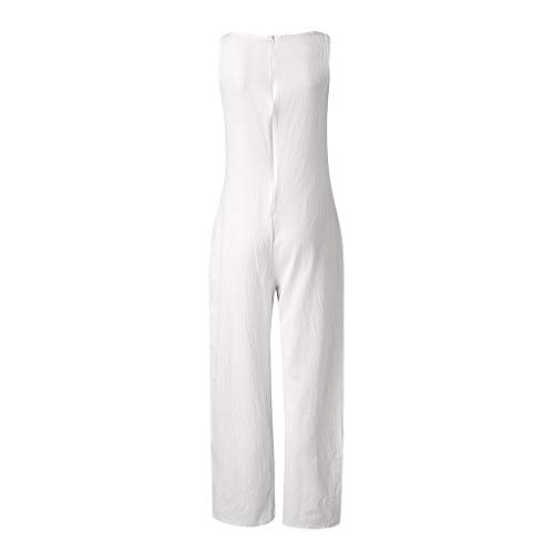 RISTHY Mujer Monos Jumpsuits de Escotado por Detrás Monos Sin Mangas Pantalones Anchos Sólido Playsuit Pantalones de Lino Elegante de Fiesta de Noche