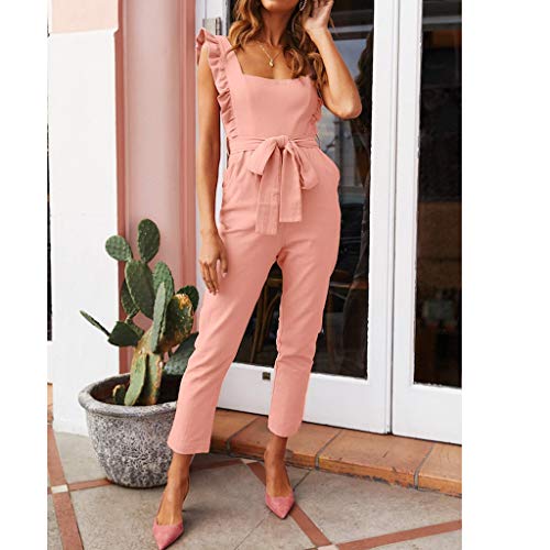 RISTHY Mujeres Monos de Vestir Mujer Largos Elegante Tirantes con Volantes Bodysuit Espalda Abierta Verano Harén Pantalones Monos de Fiesta Playa Clubwear Playsuits Jumpsuits
