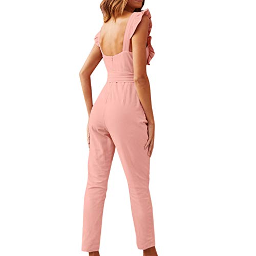 RISTHY Mujeres Monos de Vestir Mujer Largos Elegante Tirantes con Volantes Bodysuit Espalda Abierta Verano Harén Pantalones Monos de Fiesta Playa Clubwear Playsuits Jumpsuits