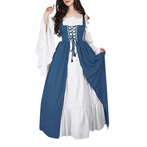 RISTHY Vestidos de Fiesta Gótico Mujeres Vestidos Medieval Vestidos Cosplay Manga Trompeta Retro Cuello Cuadrado Renacentista Princesa de Las Mujeres Vestidos Largos para Mujeres
