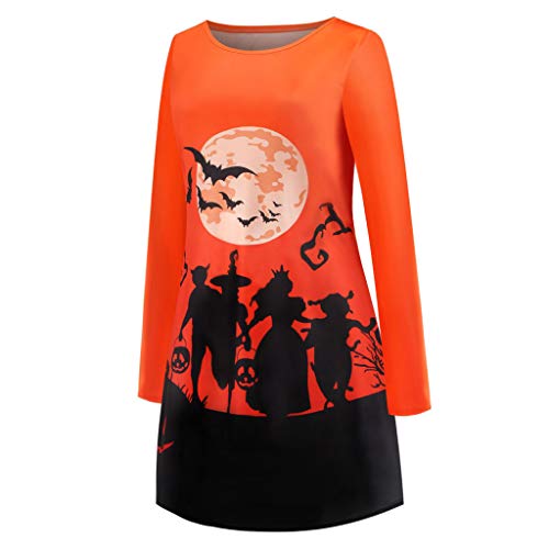 RISTHY Vestidos de Fiesta Informal Vintage de Manga Larga para Mujer Vestido de Fiesta Estampado de Halloween