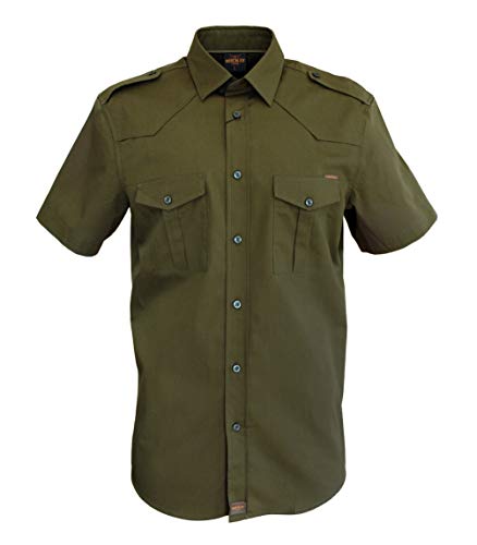 ROCK-IT Apparel® Camisa de Hombre de Manga Corta Camisa de los Estados Unidos con Aspecto Militar Camisa Worker de Tiempo Libre Fabricada en Europa Tallas S-5XL Verde Medium