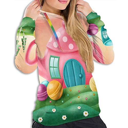 Rockboy Sudadera con Capucha para Mujer Fantasy Teapot and Teacup Houses, L Sweatshirt