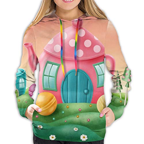 Rockboy Sudadera con Capucha para Mujer Fantasy Teapot and Teacup Houses, L Sweatshirt