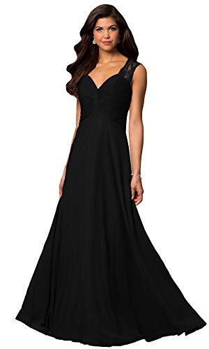 Roiii Vestido largo formal de gasa de encaje de las mujeres de la noche de la boda de la dama