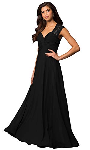 Roiii Vestido largo formal de gasa de encaje de las mujeres de la noche de la boda de la dama