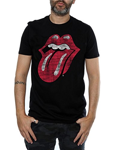 Rolling Stones hombre Distressed Tongue Camiseta Medium Negro