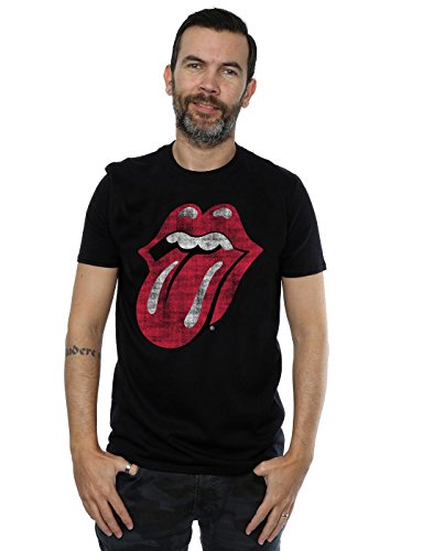 Rolling Stones hombre Distressed Tongue Camiseta Medium Negro