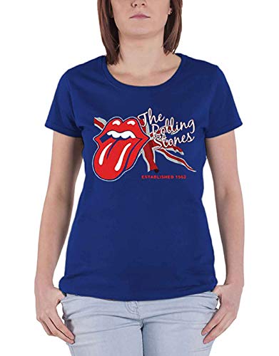 Rolling Stones Lick The Flag Camiseta Manga Corta, Azul Marino, Large para Mujer