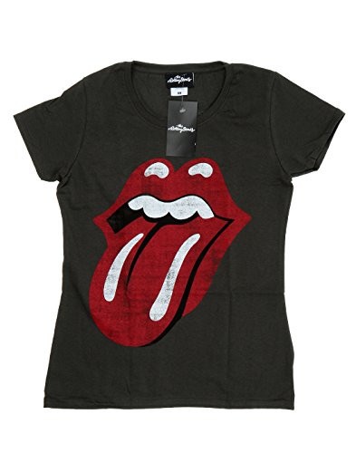 Rolling Stones mujer Distressed Tongue Camiseta Medium Grafito luz