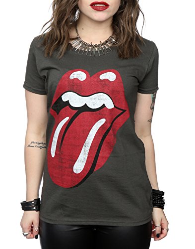 Rolling Stones mujer Distressed Tongue Camiseta Medium Grafito luz