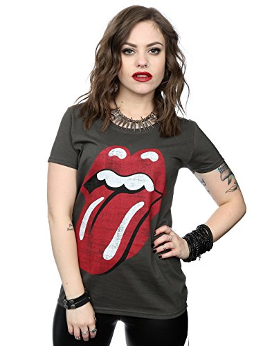 Rolling Stones mujer Distressed Tongue Camiseta Medium Grafito luz