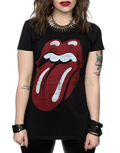 Rolling Stones mujer Distressed Tongue Camiseta XX-Large Negro