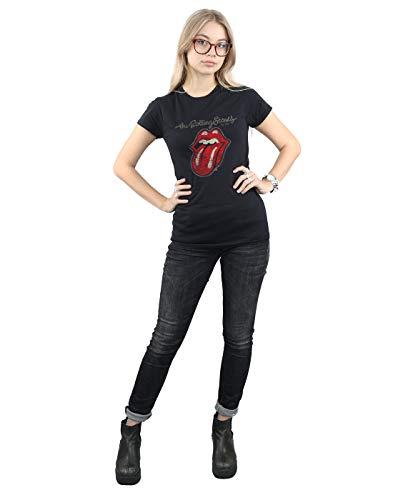 Rolling Stones mujer Plastered Tongue Camiseta Small Negro