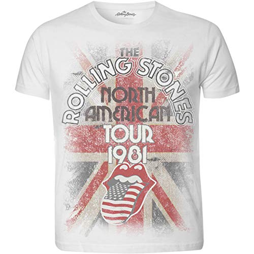 Rolling Stones North American Tour 1981 with Sublimation Printing Camiseta, Blanco, L para Hombre