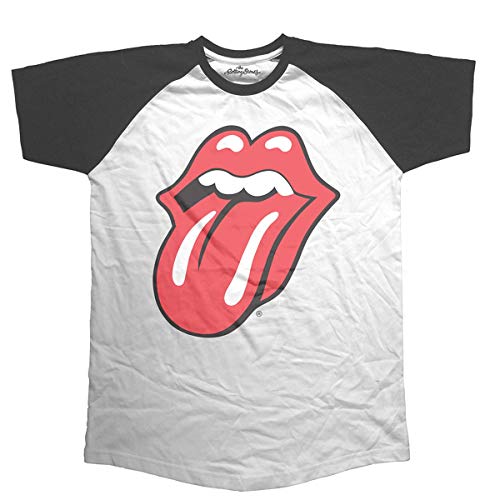 Rolling Stones The Classic Tongue Camiseta, Blanco (Negro/Blanco), L para Hombre