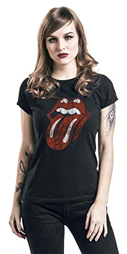 Rolling Stones The Classic Tongue Mujer Camiseta Negro L, 100% algodón, Estrechos