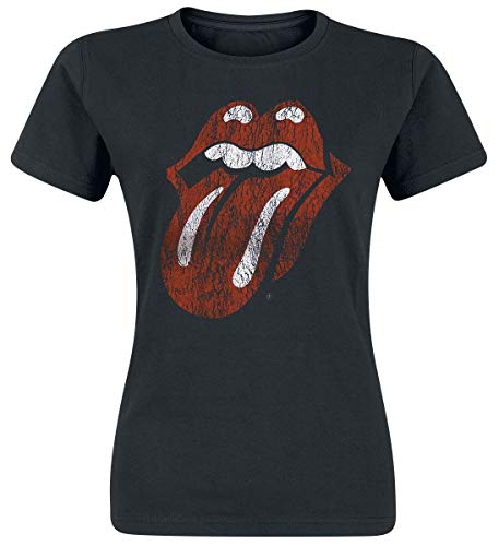 Rolling Stones The Classic Tongue Mujer Camiseta Negro L, 100% algodón, Estrechos