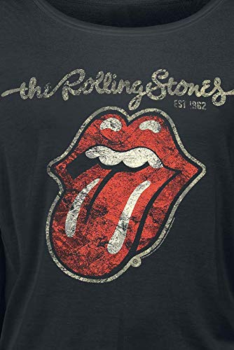 Rolling Stones The Plastered Tongue Mujer Camiseta Manga Larga Negro XL, 95% Viscosa, 5% elastán, Ancho