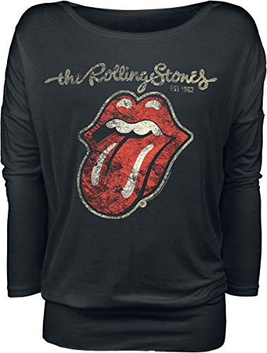 Rolling Stones The Plastered Tongue Mujer Camiseta Manga Larga Negro XL, 95% Viscosa, 5% elastán, Ancho