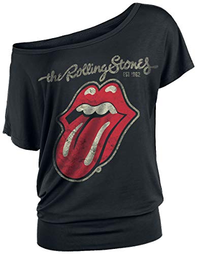 Rolling Stones The Plastered Tongue Mujer Camiseta Negro 5XL, 95% Viscosa, 5% elastán, Regular