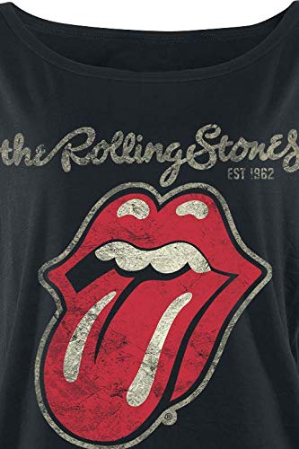 Rolling Stones The Plastered Tongue Mujer Camiseta Negro L, 95% Viscosa, 5% elastán, Regular