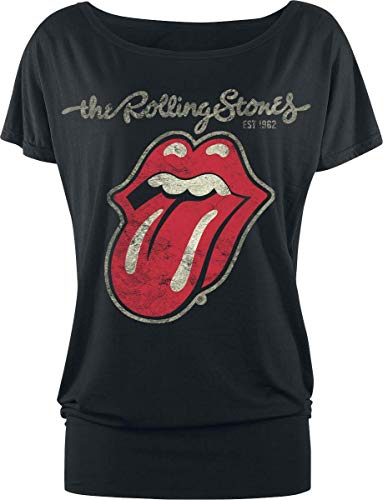 Rolling Stones The Plastered Tongue Mujer Camiseta Negro M, 95% Viscosa, 5% elastán, Regular