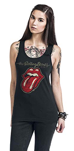 Rolling Stones The Plastered Tongue Mujer Top Negro S, 100% algodón, Regular