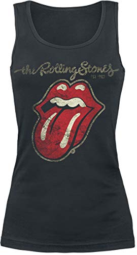 Rolling Stones The Plastered Tongue Mujer Top Negro XL, 100% algodón, Regular