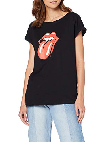 Rolling Stones Tongue tee - Camiseta para Mujer con Estampado del Logotipo de la Cinta, Mujer, Camiseta, MC326, Negro, Large
