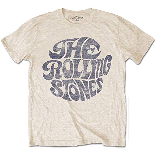 Rolling Stones Vintage 70's Logo Camiseta, Beige, X-Large para Hombre
