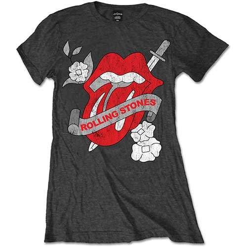 Rolling Stones Vintage Tattoo - Camiseta manga corta Mujer, Grey (Charcoal), X-Large