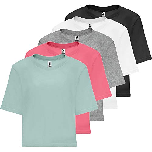 ROLY Camiseta Diseño Mujer (Pack 5) | Talle Corto y Holgado | Oversize | 100% Algodón (5 Colores, M)