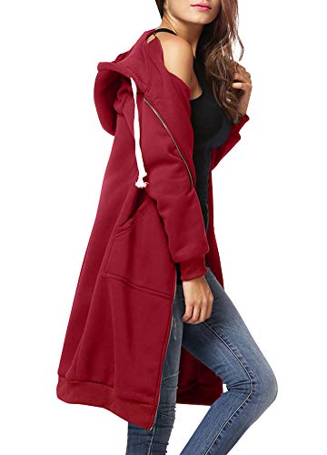 Romacci - Sudadera con capucha y cremallera tipo túnica con bolsillos, estilo informal, para mujer, color negro, gris y verde militar, tallas S-5XL