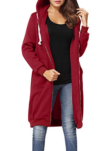 Romacci - Sudadera con capucha y cremallera tipo túnica con bolsillos, estilo informal, para mujer, color negro, gris y verde militar, tallas S-5XL